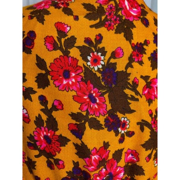 1970s peasant dress floral boho flowerpower mustard pink - Picture 5 of 13